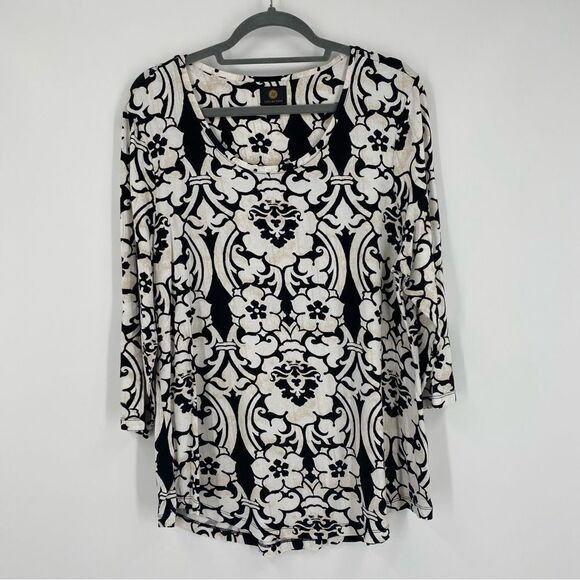 JM Collection Women’s Scoop Neck 3/4 Sleeve Floral Blouse size L - Picture 1 of 3